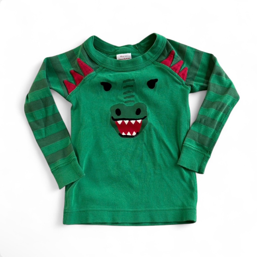 Hanna Andersson Boy’s Size 3 90 cm Green Dinosaur Pajama Top Organic Cotton
